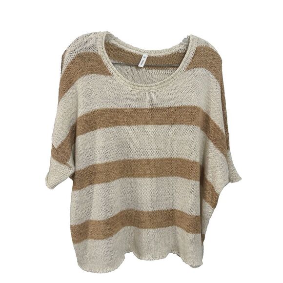 Wishlist Boutique Womens Loose Knit Boxy Short Sleeve Stripe‎  Sweater M - Picture 1 of 3